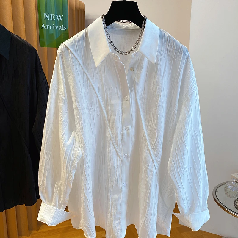 

Мужская белая рубашка больших размеров, повседневная, свободного кроя, дышащая, с длинным рукавом, в американском стиле, из полиэстера, осенняя мода