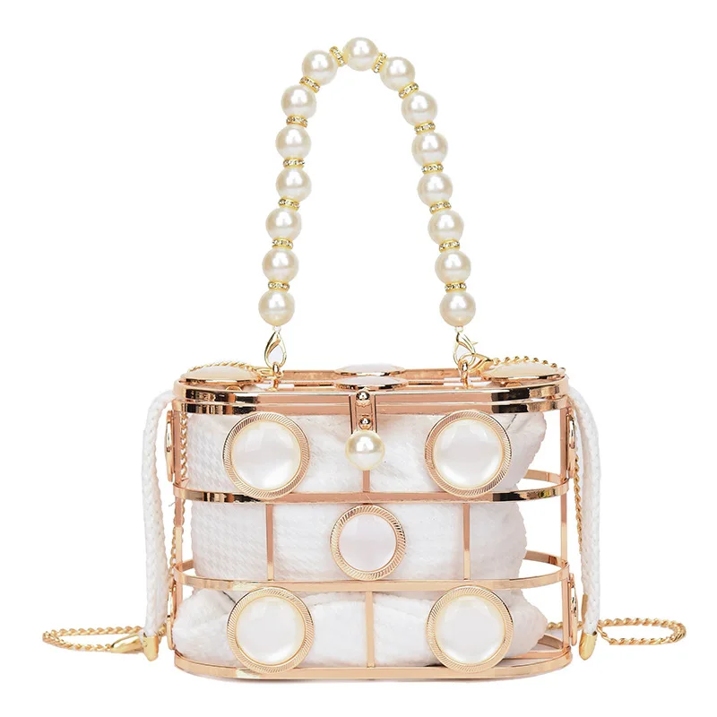 2025 Pearl Cage Bucket Bag - Evening Banquet Bag Chain Crossbody Bag, Convertible Crossbody Bag Red Carpet Event