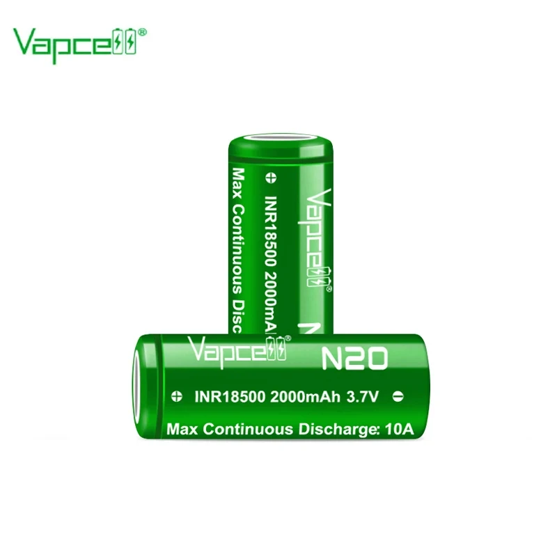 Original Vapcell N20 18500 2000mAh 10A 3.7V Rechargeable Battery High Performance INR 18500 Lithium Batteries for Flashlight