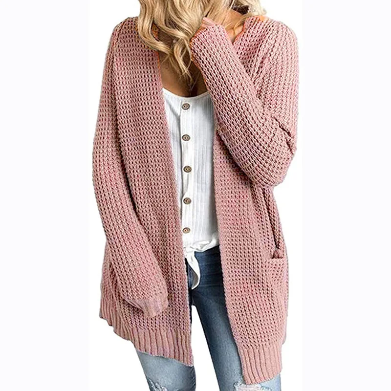 

2025 Autumn and Winter New European American Women's Knitted Sweater Solid Color Pocket Sweater Women's Cardigan Jacket