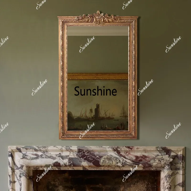 American retro fireplace decorative mirror porch carving old square wall mirrorTJ