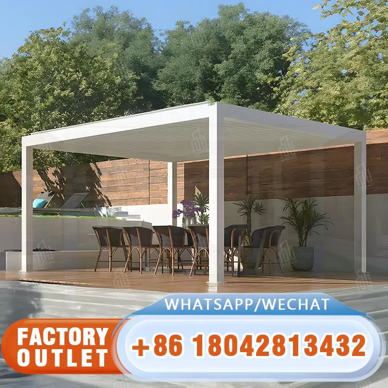 

Наружная выдвижная складная регулируемая жалюзированная крыша, алюминиевая моторизованная беседка для заднего двора, патио и сада в Европе