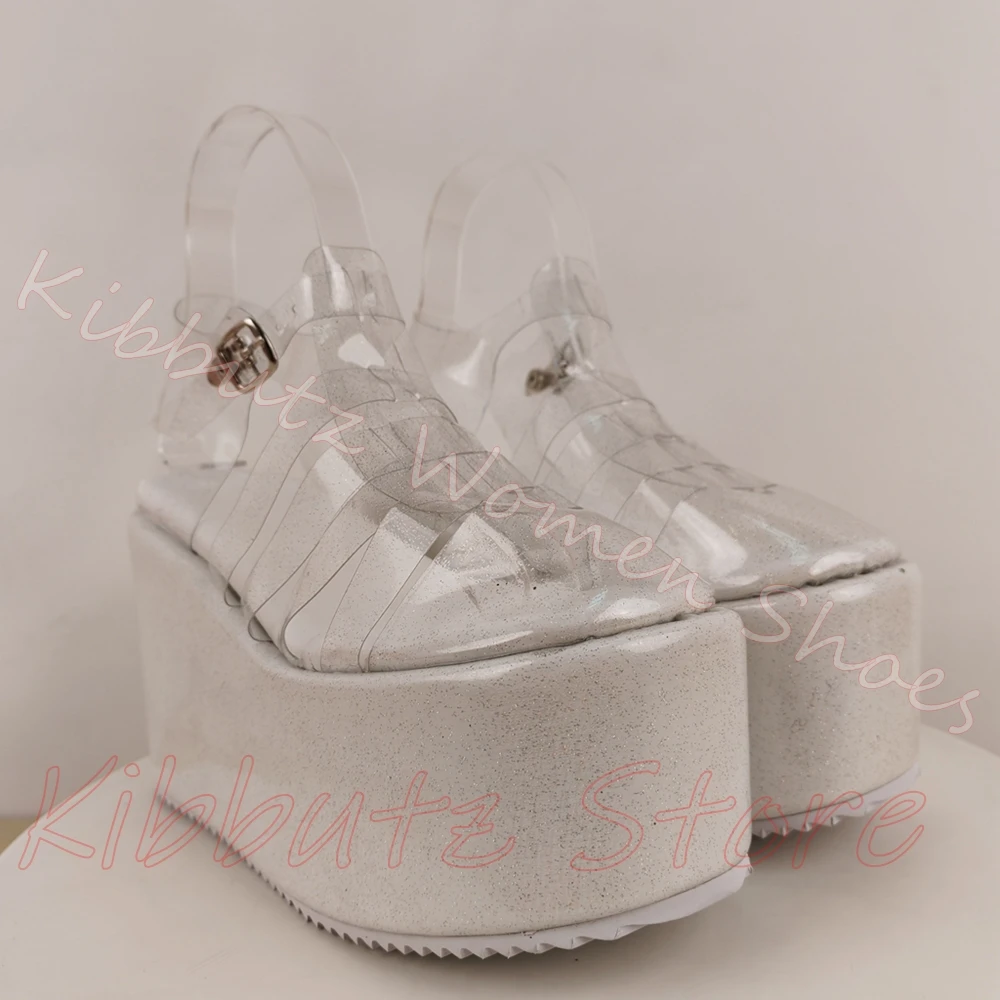 Platform Glitter Jelly Sandals Women Hollow Cage Ankle Buckle Strap Wedge Sole Transparent Beach Festival Casual Footwear Shoes view 5