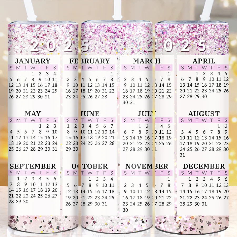 20oz Skinny Straight Tumblers Straw Lid 1Pc Print 3D 2025 Calendar Stainless Hot Cold Insulated Mugs Festive Party Gifts Cups