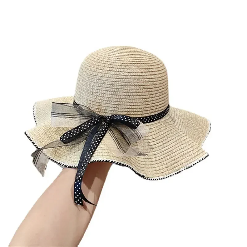 Bucket Hat Beach Summer Straw Hats for Women Flat Top Ribbon Bowknot Elegant Luxury Straw Women Summer Hats Sombreros De Mujer