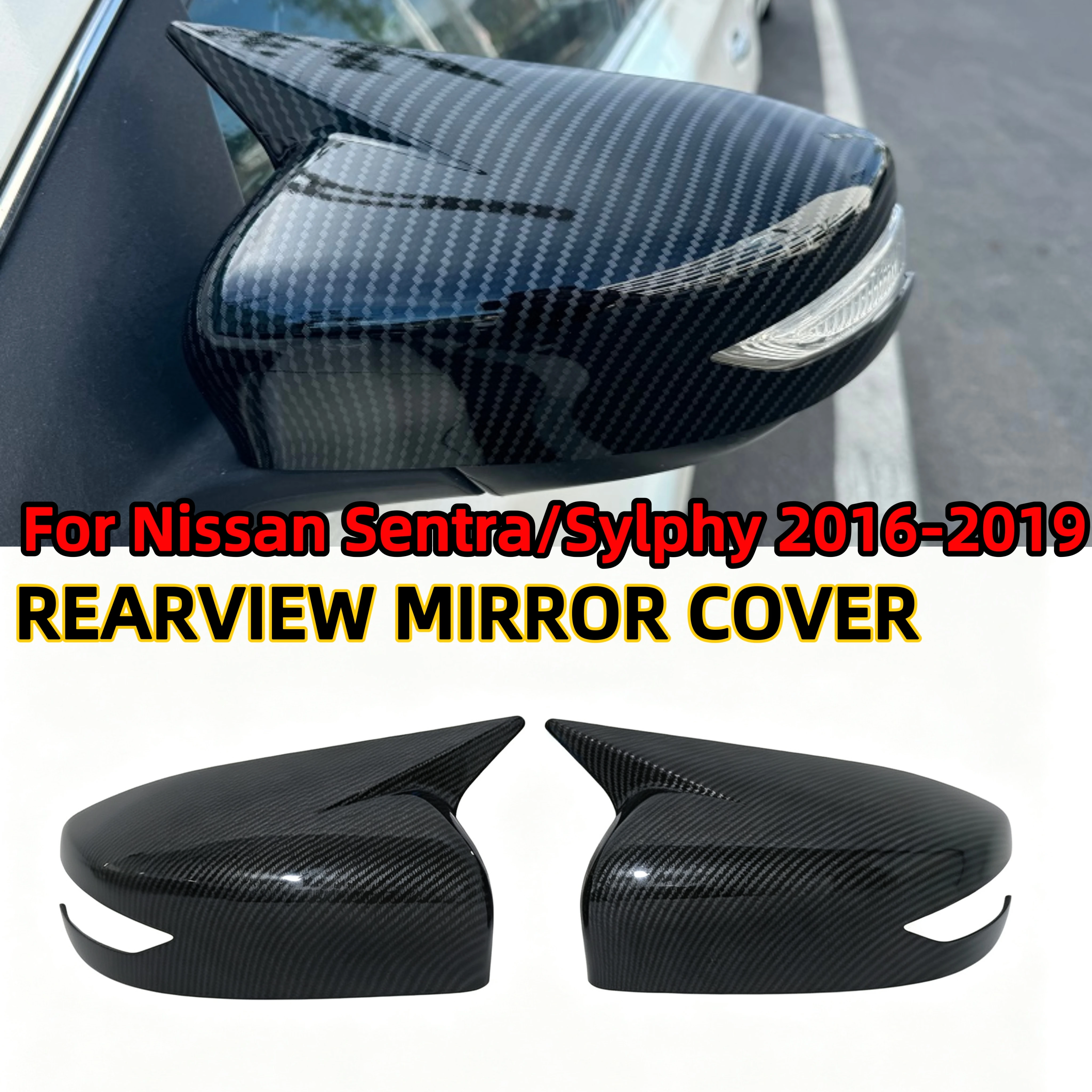 

For Nissan Altima 2013-2018 Sentra/Sylphy 2016-2019 Mirror Cover Rearview Side Mirror Cover Wing Cap Exterior Rear View Trim