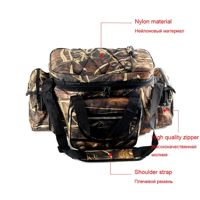 50*30*25cm Waterproof Fishing Bag Nylon Large Capacity Multi-Purpose Fishing Tackle Bag Two-Layer Outdoor Shoulder Bags