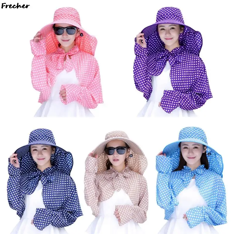 Bucket Hats with Shawl Screen Cover Dot Printing Summer Sun Hat UV Protection Visors Caps Cycling Climbing Hiking Camping Cap