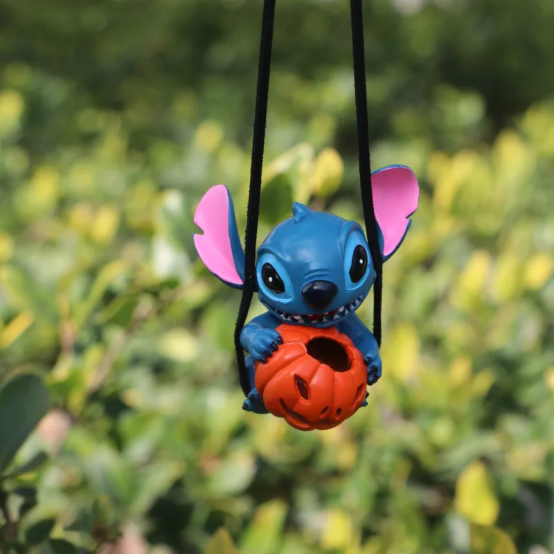 Anime Disney Stitch Action Figure Car Pendant Skateboard Pumpkin Model Rearview Mirror Accessories Leather Lanyard Gifts