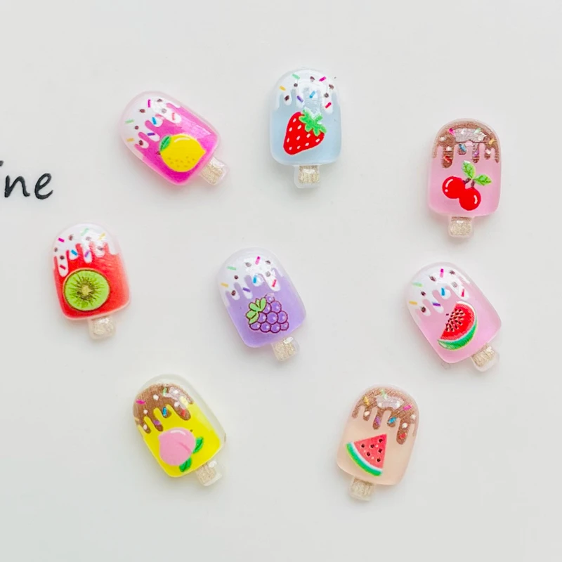 50 Pcs New Cute Mini Kawaii Cartoon Fruit Watermelon Popsicle Series Resin Diy Fashion Jewellery Hairpin Decorate Accessories