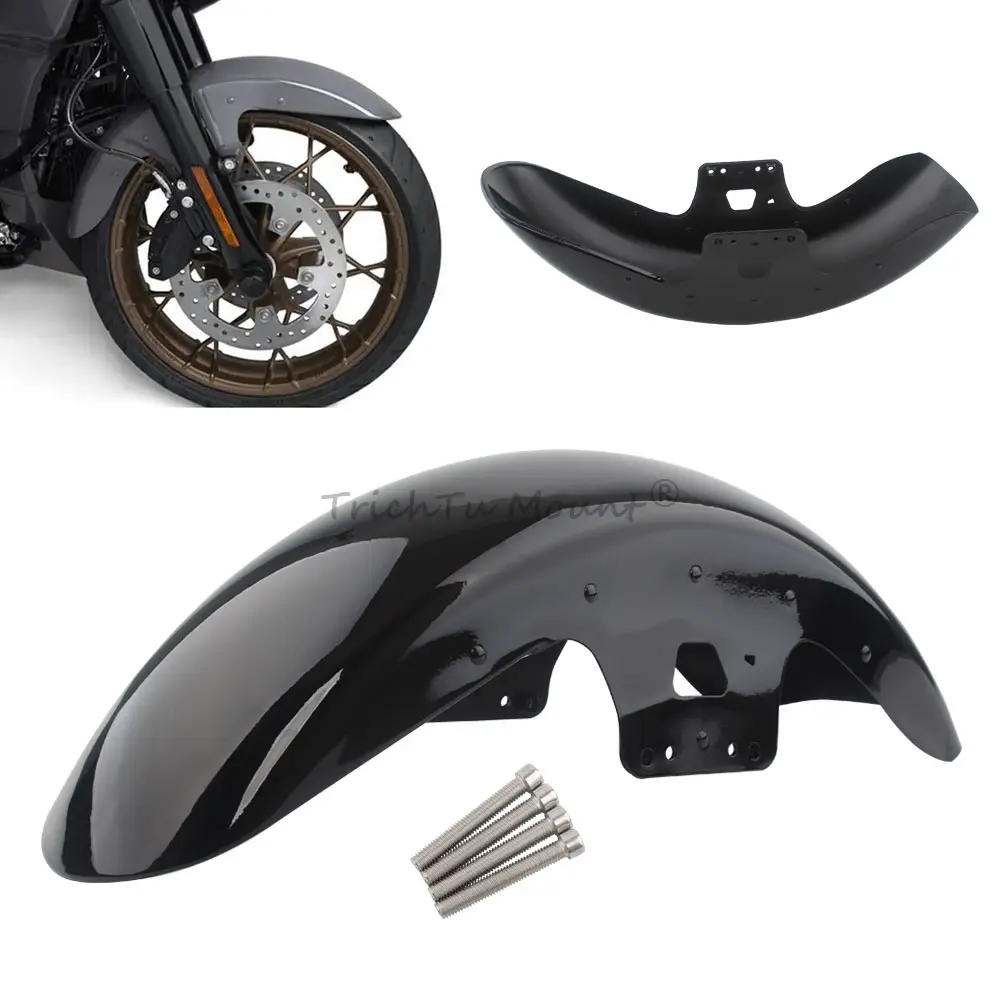 For Harley Road King FLHR/I Tour Glide Classic 2014-Later 19''Motorcycle Heavy-Duty Steel Front Mudguard Vivid Black Accessories