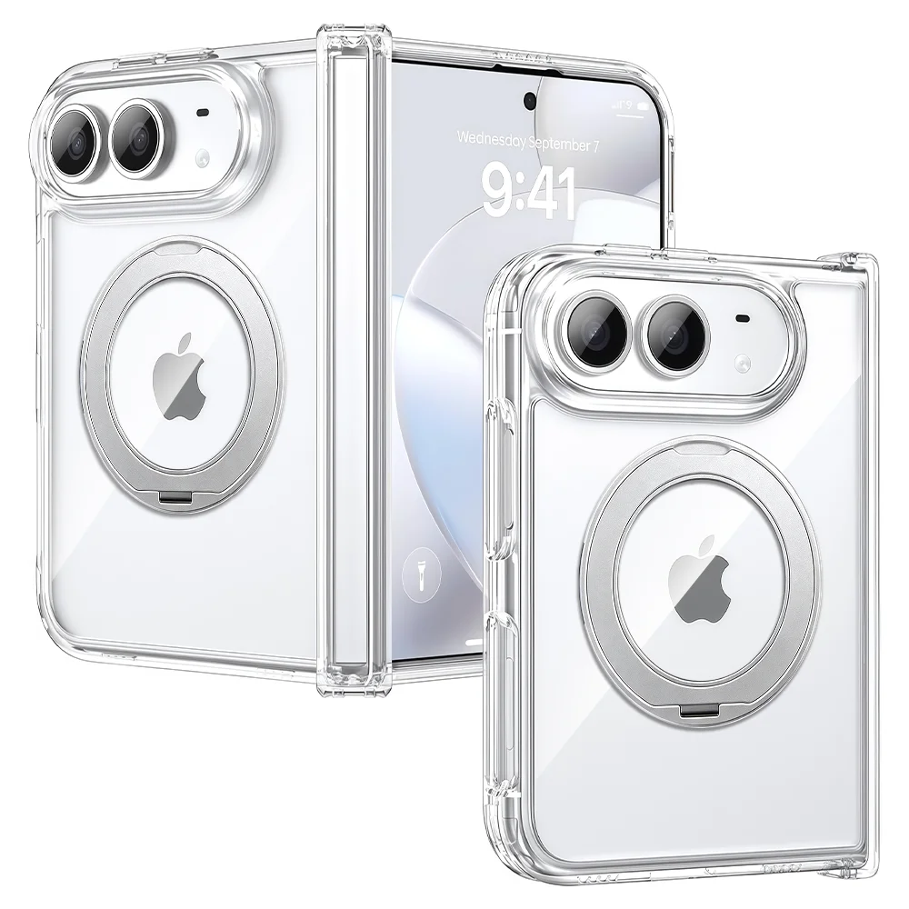 Luxury Clear 360° Magnetic Bracket Phone Case For iPhone Duo 18 Duo Magsafe Wireless Charging Shockproof Fold Back Cover Funda