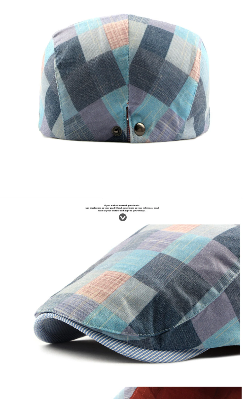 HT5113 Herren- und Damen-Baskenmützen Vintage Künstler-Mütze Verstellbare Ivy-Flatcap Neue Frühling-Sommer Karierte Baskenmütze – Detail 4