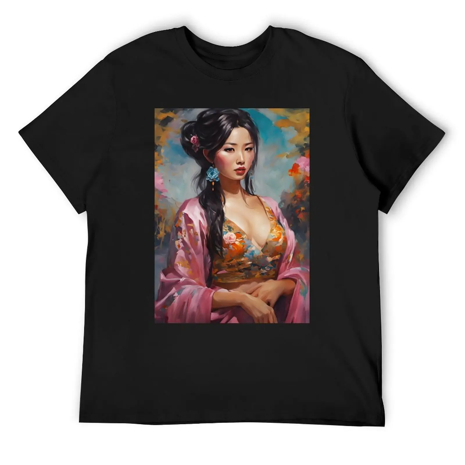 

Портрет азиатской женщины, заготовки для футболки, футболка на заказ, винтажная аниме-рубашка, мужская футболка с короткими рукавами