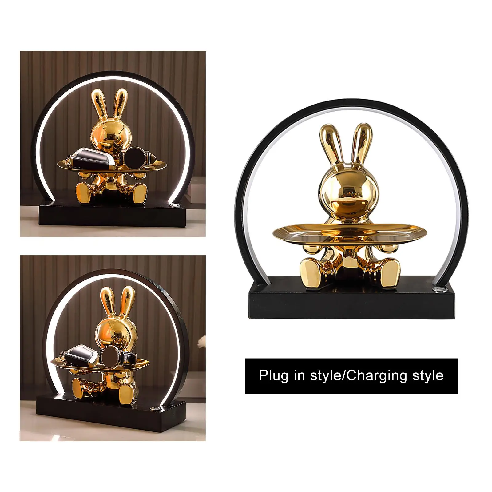 Rabbit Statue Ceramic Sculpture Vanity Tray Bunny Figurine Statue Candy Dish