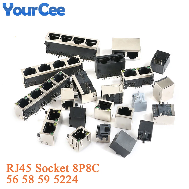2Pcs RJ45 Socket 8P8C Network Modular Plug Connector Mounting Ethernet Network Cable Adapter For Data Transfer LED Lamp Rj-45