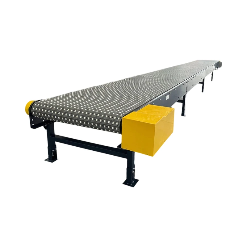 Modular conveyor system with rubber, plastic, and aluminum belts for straight and curved material conveyor lines