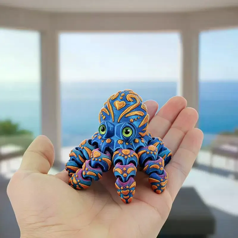 3D Printed Octopus Figurine With Articulated Flexible Tentacles Colorful Patterns For Home Decor Ocean Lovers Collection Gifts