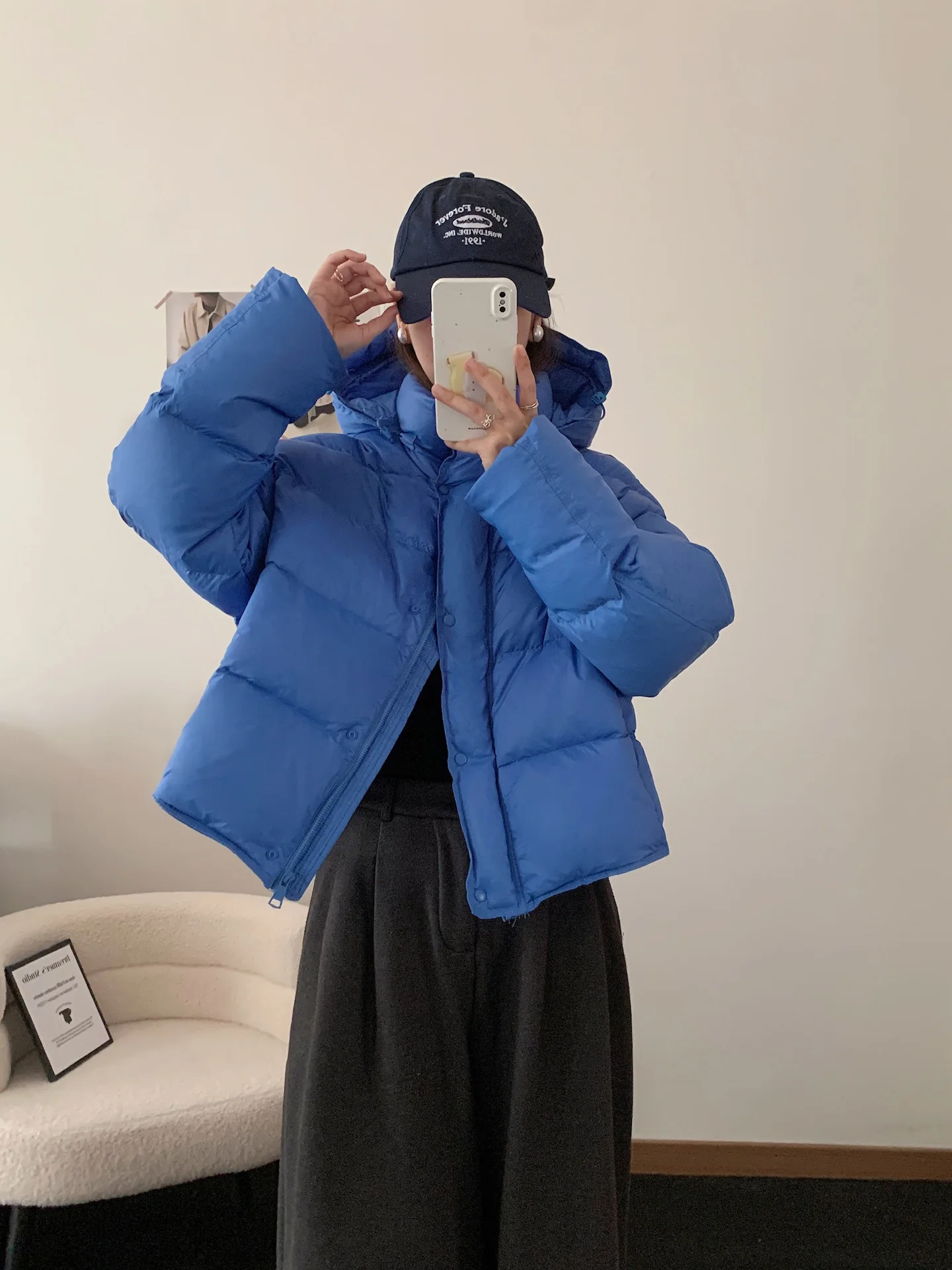 Korean Cropped Hooded Down Jacket for Women Winter Thickened White Duck Down Coats Woman Solid Color All Match Puffer Jackets
