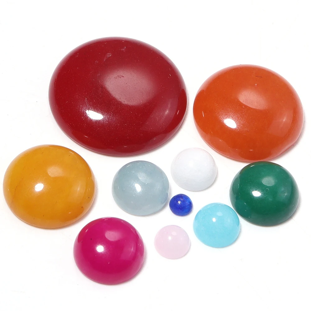 5-10pcs/lot Natural Stone Cabochons Colorful Round Flatback Jade Beads For Jewelry Making DIY Necklace Pendant Ring Accessories view 5