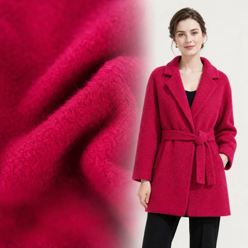 2YardsRose red single-sided looped wool composite lining fabric for jackets, coats, trench coats, skirts, and designer clothingA