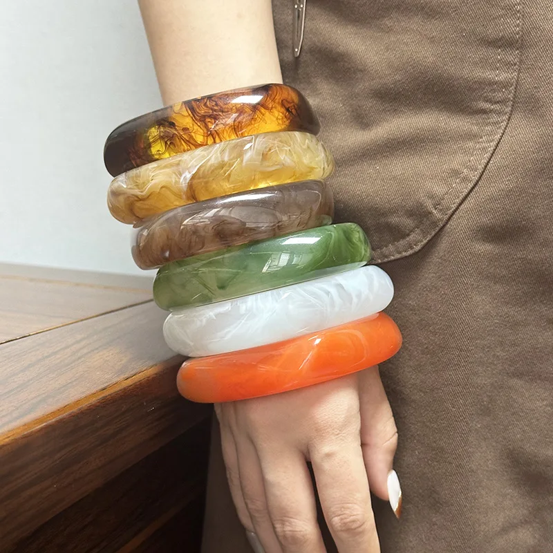 

french style resin bracelets for women girls trendy bangle irregular wide square Summer Beach bangles daily wear parties jewelry