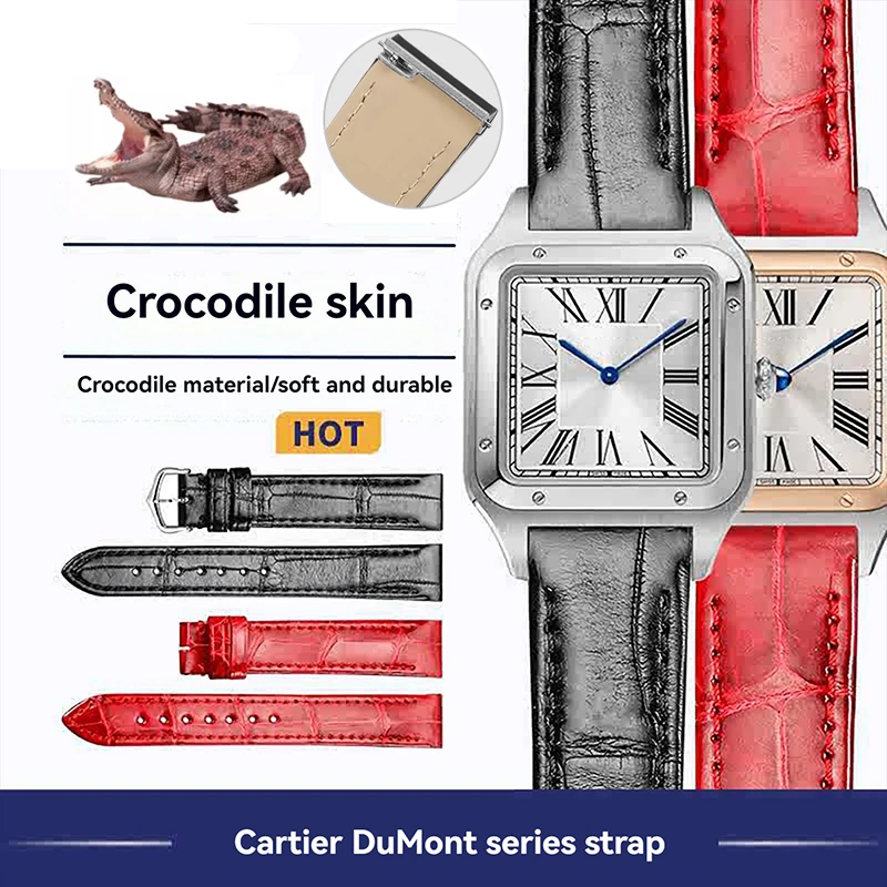 For Cartier Santos Dumont Watch Strap Quick Release Crocodile Leather Small Medium Size Alligator Watch Band 15.5mm 17.5mm