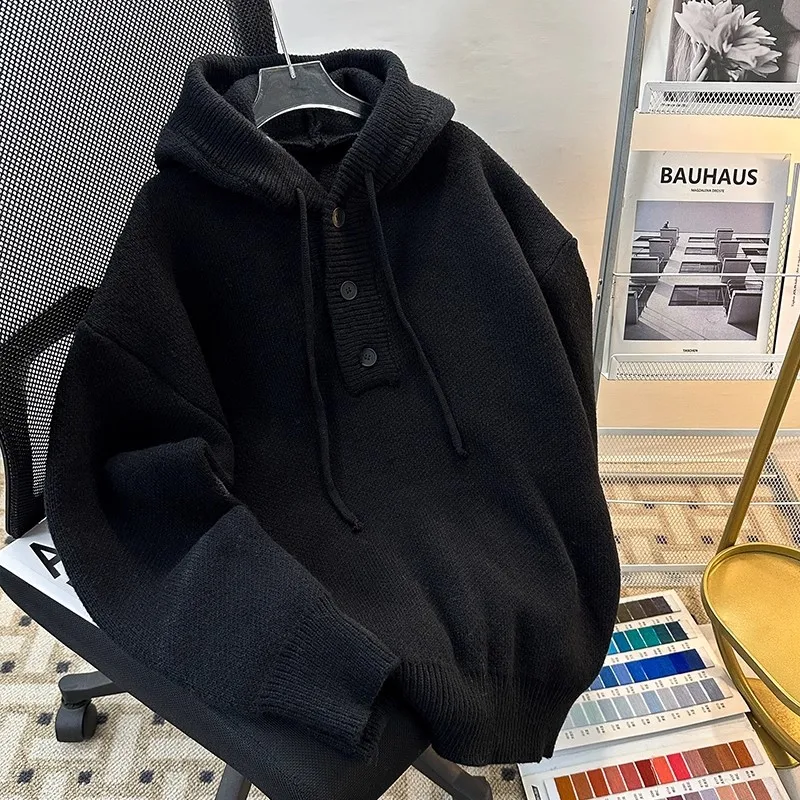 

Мужская осенне-зимняя вязаная кофта с капюшоном, теплая, свободная, в ретро-стиле, спортивная, модная, студенческая, из полиэфирного волокна, повседневная одежда