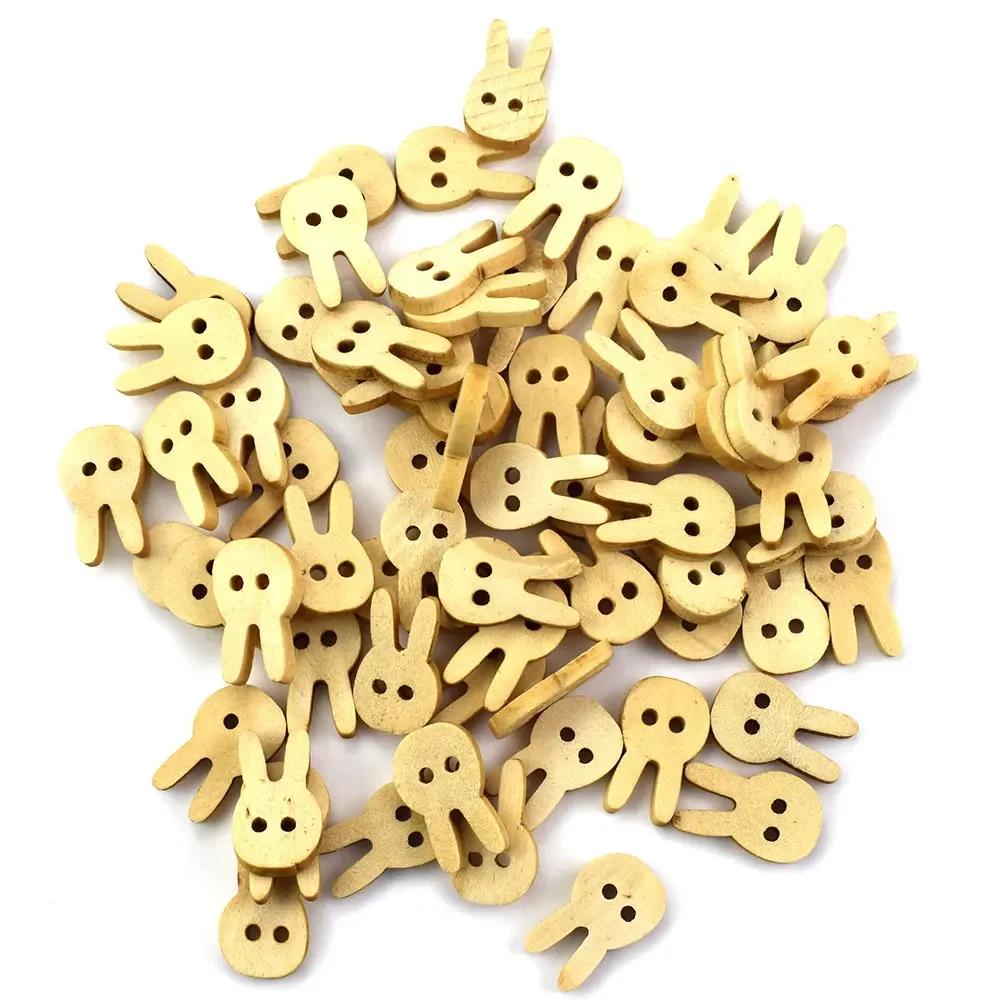 50PCS Rabbit Wood Buttons Sewing Scrapbooking Clothing Headwear Handmade Crafts Home Decor Accessories DIY Wooden Button