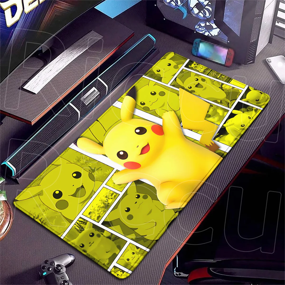 PC-Gaming-Zubehör Kawaii Großer Pikachu Teppich Mauspad mit Verstärkten Kanten Gummi Schreibtischunterlage XXL Computer P-Pokémon Tastatur-Unterlage – Detail 6