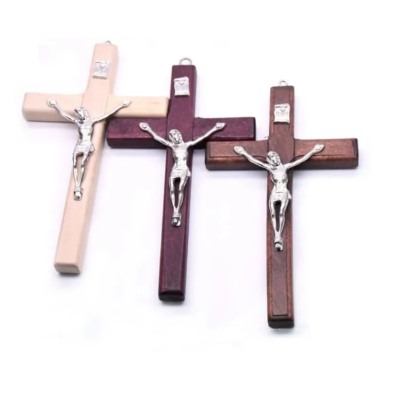 

3pcs Religious Office Wood Home Crucifix Jesus Statue Desktop Decor Cross Tabletop Decor Ornament