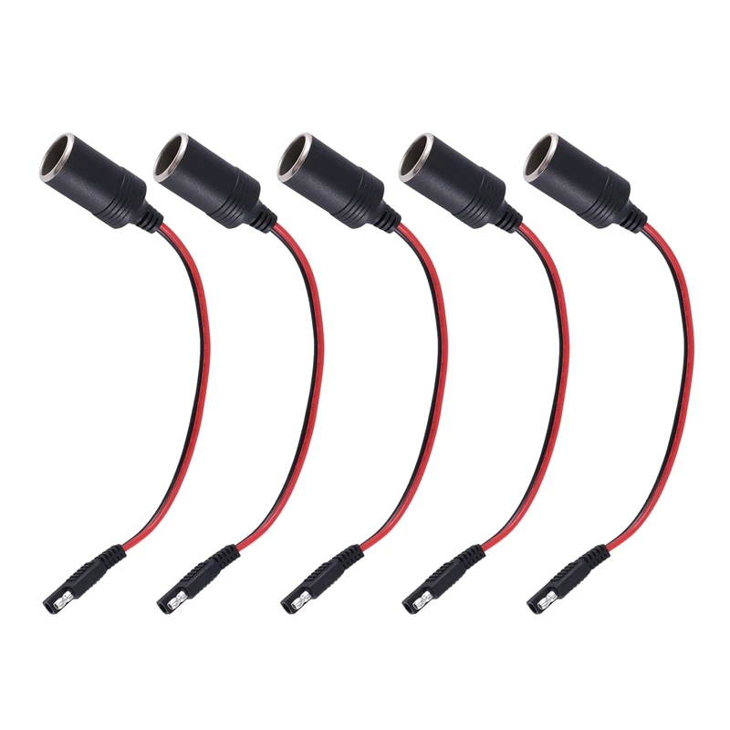 NEW-5Pcs Female Cigarette Lighter Socket To Sae With Sae 2 Pin Quick Release Disconnect Connector Plug 14AWG Extension Cable