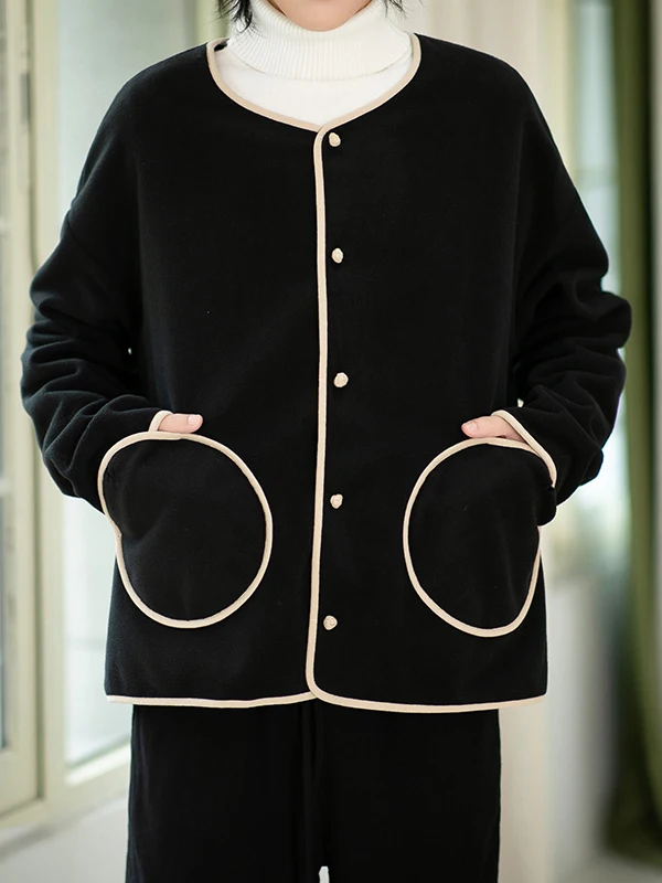 

Thiened Fce Jaet Stand Collar ex Autumn Winter Loose Fit Button up Chinese Sle Warm Outerwear for Youth