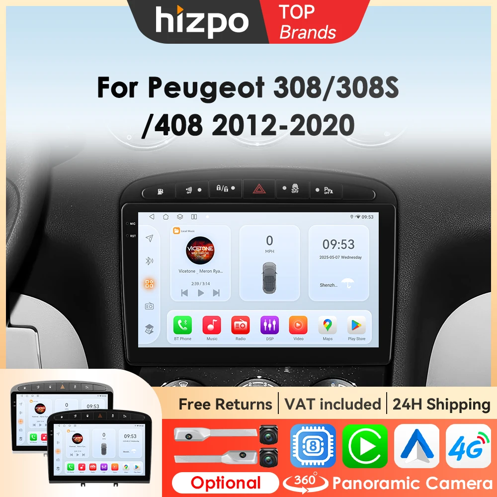 Hizpo Drahtlose CarPlay Andorid Auto Auto Radio Für Peugeot 408 308 308 SW RCZ AI Stimme Multimedia GPS Stereo 2din Autoradio WIFI