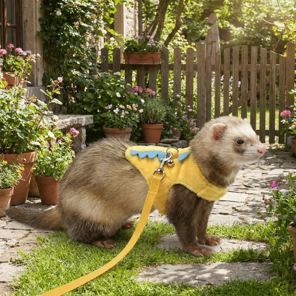 Adjustable Ferret Vest Harness with Bell Escape-Proof Hamster Chest Strap Dinosaur Shape Comfortable Pet Traction Rope