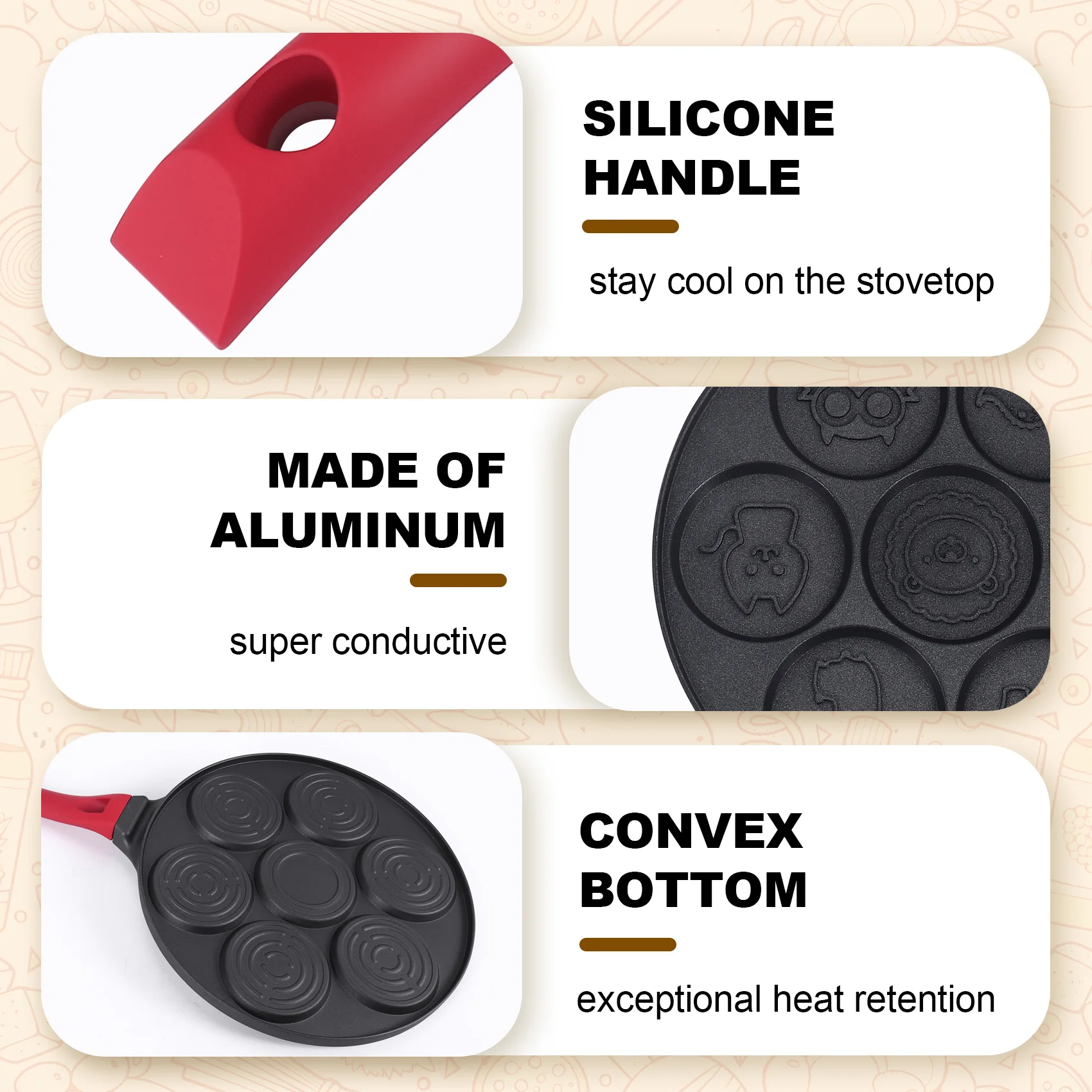 

J1UL1N Pancake Maker - Non-Stick Pancake Pan Griddle Grill Pan Mini Crepe Maker 7-Mold Pancakes With Silicone Handle