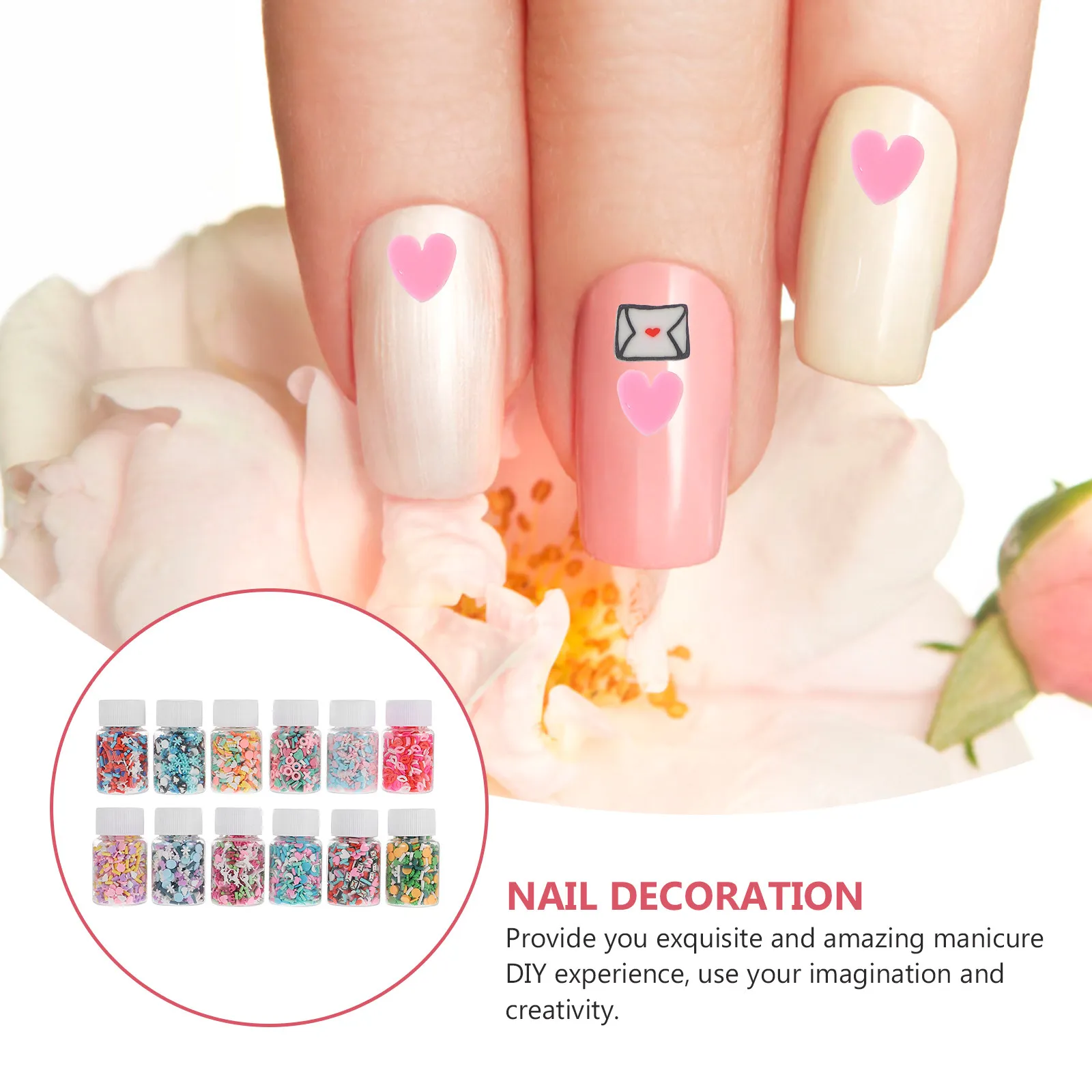 12Pcs Polymer Clay Nail Charms for DIY Manicure Art Exquisite Mixed Style Bright Color Nail Decor Supplies for Women Natural