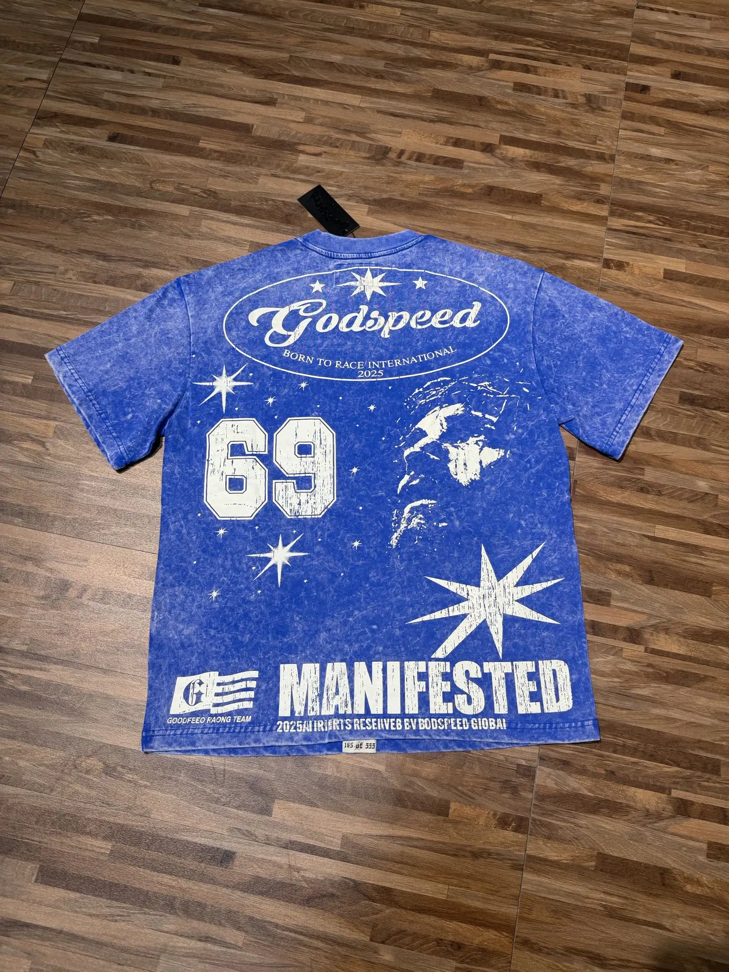 Godspeed Vintage Washed High Street Loose Unisex Short Sleeve Summer T-Shirt Digital Letter 69 Print Retro Style Streetwear