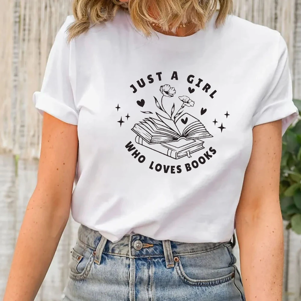 Read Woman Just A Girl Who Loves Books Gift for Book Lover T-shirt Bookish Shirt Tee Shirt Gift Top Women Fashion Bookworm Tops