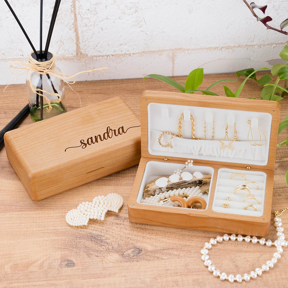 

Personalized Wood Engraved Jewelry Box Organiser Portable Storage Box Custom Wedding Gifts for Bride Anniversary Gifts
