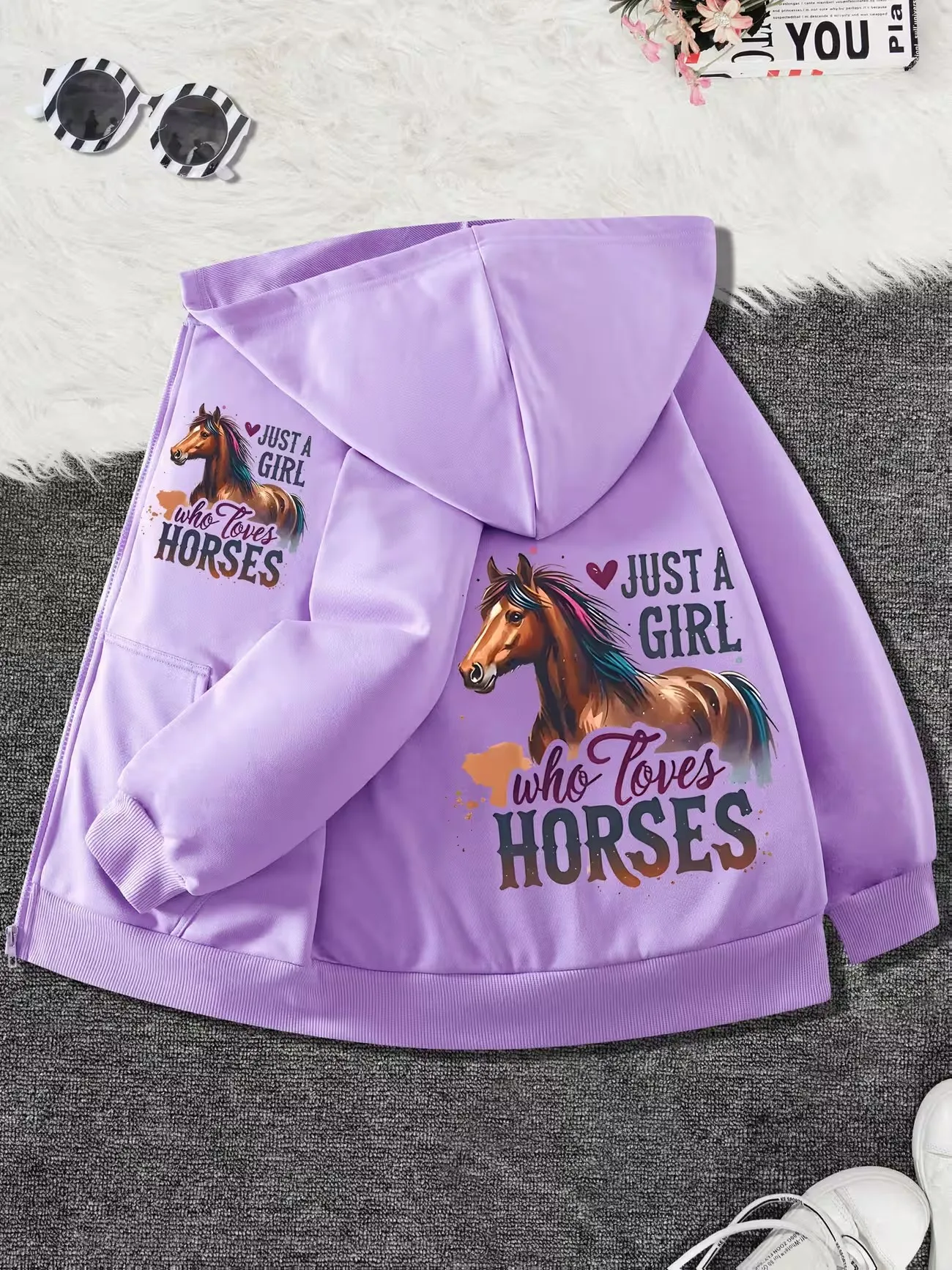Vintage Horses Print Hoodie Zip Up Jacket Retro Hoody Graphic Girls Zipper Autumn Winter Cartoon Sweatshirts