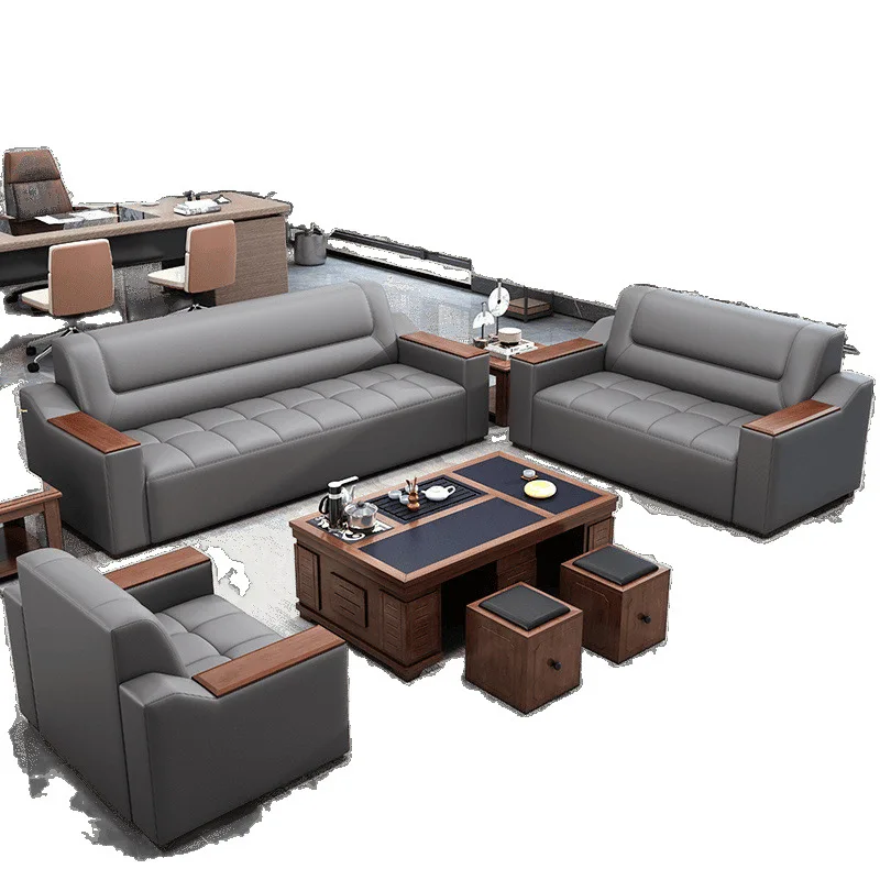 

Office tea table integrated set of business rest VIP reception office sofa leather sofa three f