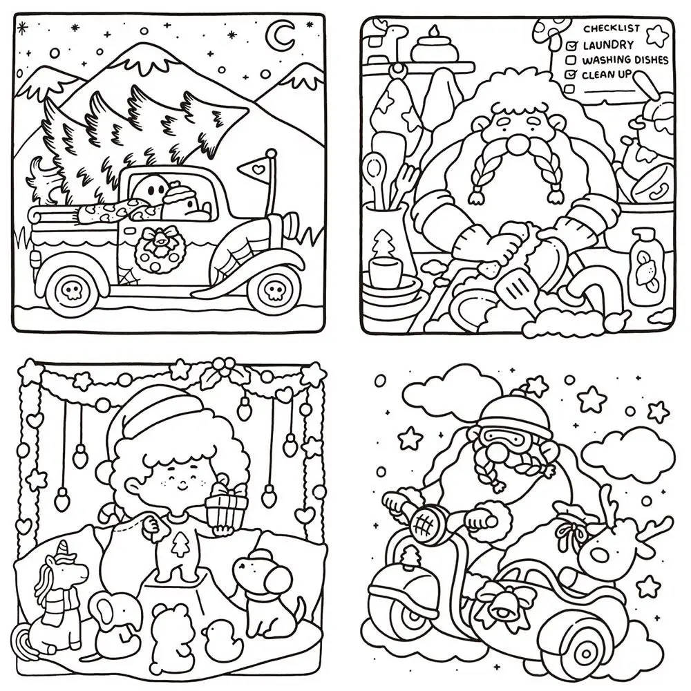 Cozy Christmas Christmas Coloring Book Cartoon Stress Relief Graffiti Painting Book Painting Gift Educational Doodles Book