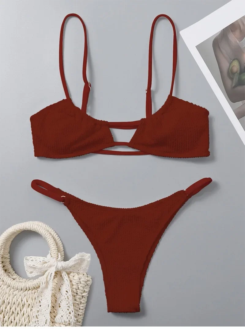 sexy ribbed bandeau mircro mini bikini sets two pieces 2024 women thong swimsuit female bathing suit swimwear biquini