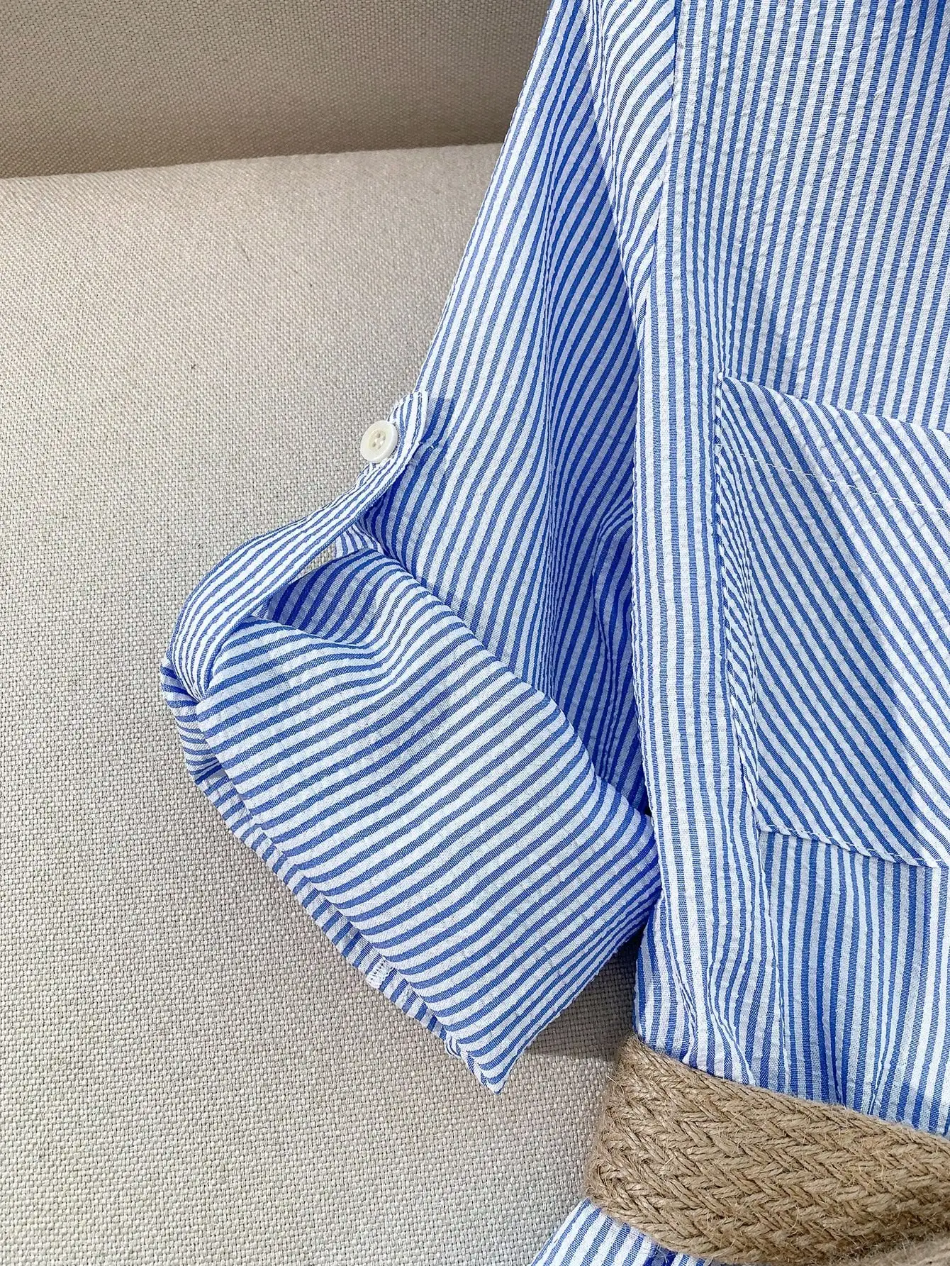 

Women's Striped Long Sleeve Single-Breasted Pocket Casual Shirt Dress