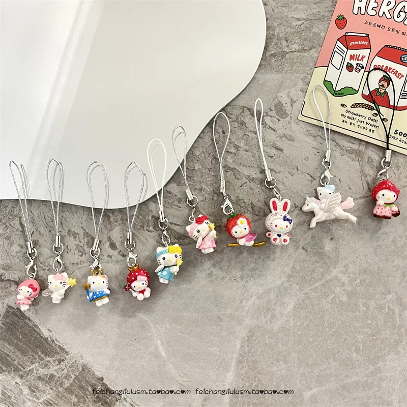 1set Hello Kitty Sanrio ciondolo per telefono Anime Kawaii Fun zaino fai da te portachiavi accessori per le donne Cartoon decorazioni carine regalo