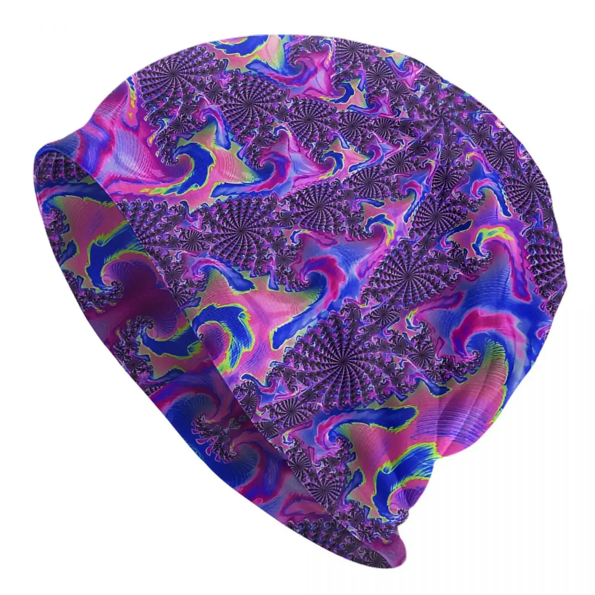 Colorful Groovy Trippy Vibrant Spiral Fractal Men's Beanies Printed Chemotherapy Pile Outdoor Turban Breathable