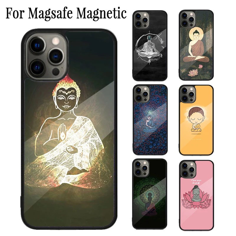 Cute Buddha Monk Zen Buddhism Magnetic Phone Case Coque For iPhone 16 15 14 Plus 13 12 11 Pro Max Magsafe Wireless Cover