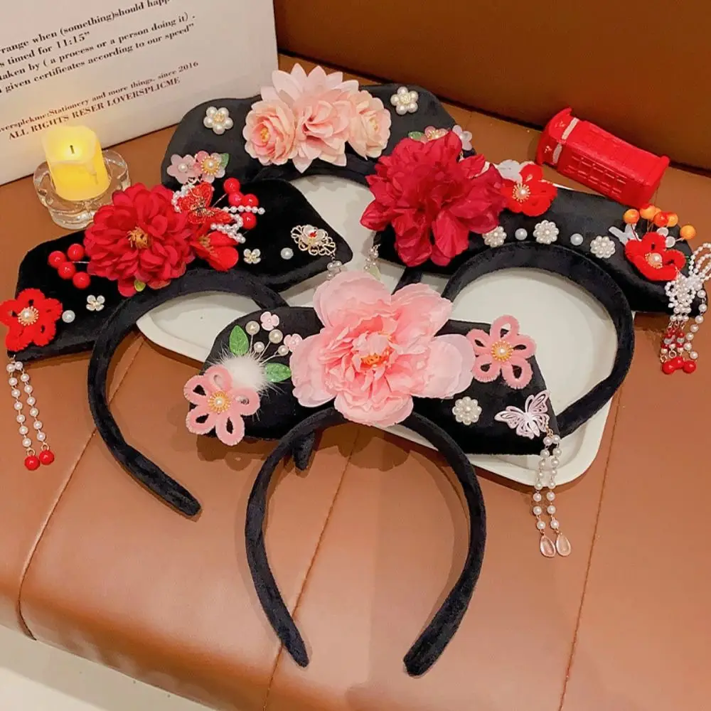 Flower Chinese Style Headwear Bow Pearl Ancient Style Headband New Year Hair Accessories Chinese Antique Headdress