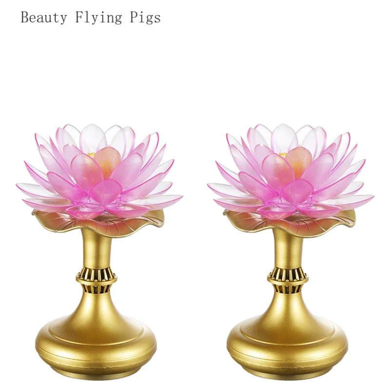 

2pcs Plastic Simulated Candlestick Colorful Lotus for Home Use, Buddha Hall, Buddha Prayer Home Decoration